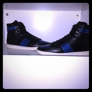 YSL SL Court Sneakers (black/metallic blue)